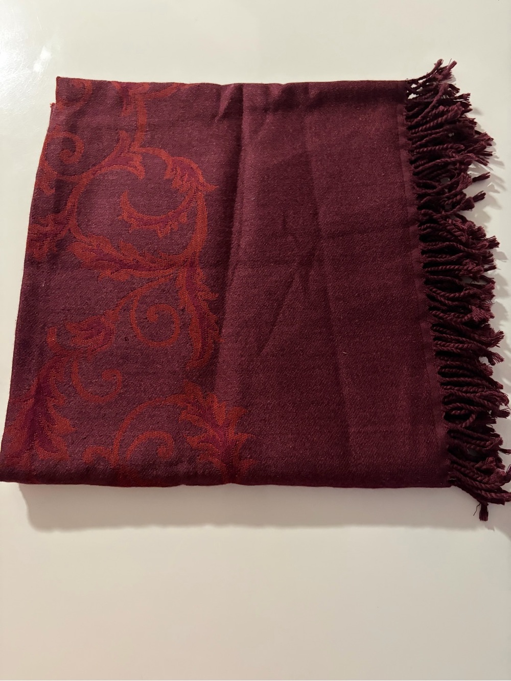 Yves Delorme Plush Burgundy Jacquard Fringe Throw Blanket